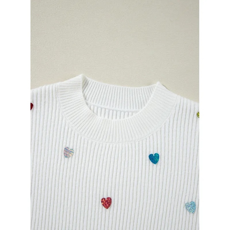 OEM White Heart Sequin Sweater – Customizable Wholesale, Bulk Manufacturing & Fashion Design Solutions