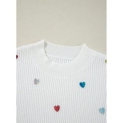 OEM White Heart Sequin Sweater – Customizable Wholesale, Bulk Manufacturing & Fashion Design Solutions