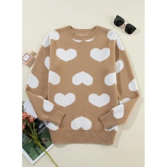 OEM Beige Heart Print Sweater – Customizable Wholesale, Bulk Manufacturing & Fashion Design Solutions