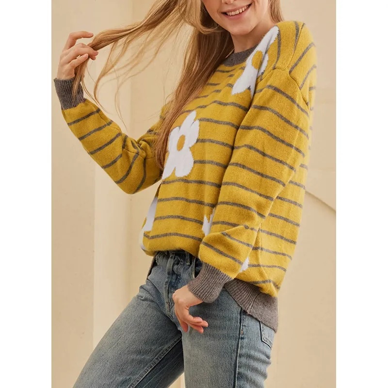 OEM Daisy Striped Sweater – Customizable Wholesale, Bulk Manufacturing & Fashion Design Solutions