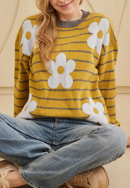 OEM Daisy Striped Sweater – Customizable Wholesale, Bulk Manufacturing & Fashion Design Solutions