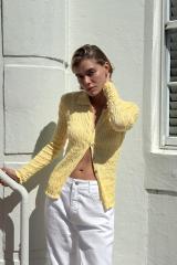 OEM Custom Yellow Button-Down Ribbed Knit Top – Wholesale, Bulk Manufacturing & Custom Design