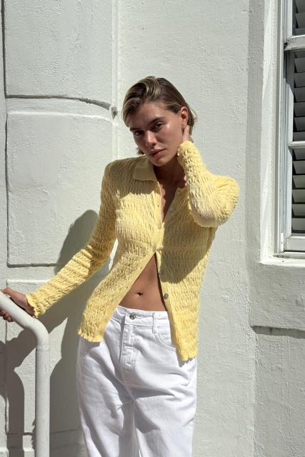 OEM Custom Yellow Button-Down Ribbed Knit Top – Wholesale, Bulk Manufacturing & Custom Design