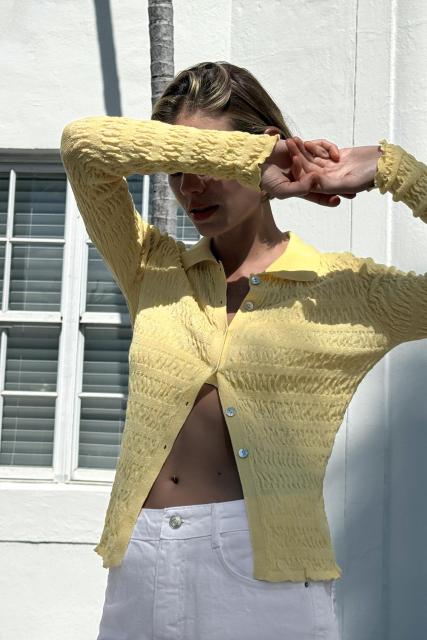 OEM Custom Yellow Button-Down Ribbed Knit Top – Wholesale, Bulk Manufacturing & Custom Design