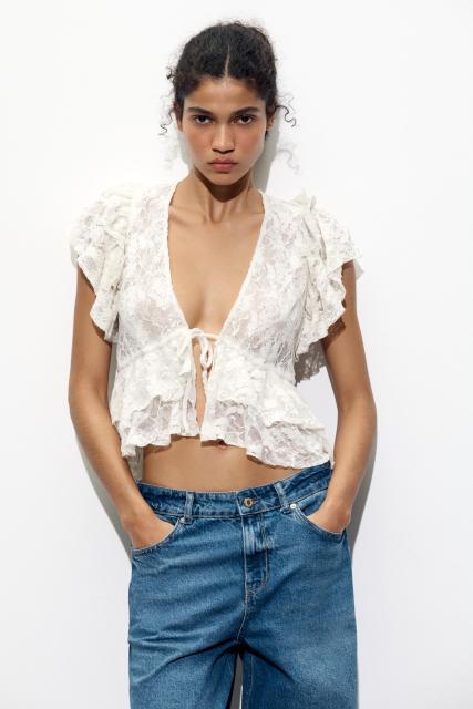 OEM Customizable Ruffled Lace Tie-Front Top – Wholesale, Bulk Manufacturing & Custom Design