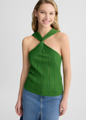 ODM Women’s Ribbed Knit Cross Halter Top – Elegant Sleeveless Fashion in Vibrant ODM Women’s Ribbed Knit Cross Halter Top – Elegant Sleeveless Fashion in Vibrant Green for Wholesale & Custom Manufacturing