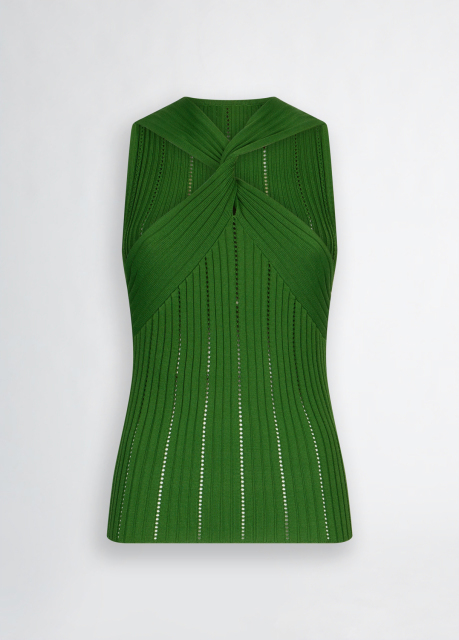 ODM Women’s Ribbed Knit Cross Halter Top – Elegant Sleeveless Fashion in Vibrant ODM Women’s Ribbed Knit Cross Halter Top – Elegant Sleeveless Fashion in Vibrant Green for Wholesale & Custom Manufacturing