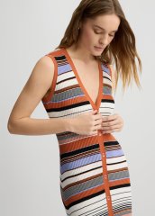 OEM Women's Striped Knit Maxi Dress – Sleeveless Button-Down V-Neck Dress for Wholesale & Custom Manufacturing