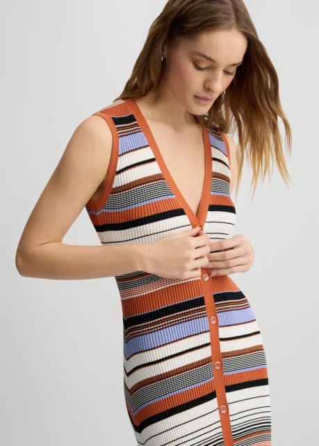 OEM Women's Striped Knit Maxi Dress – Sleeveless Button-Down V-Neck Dress for Wholesale & Custom Manufacturing