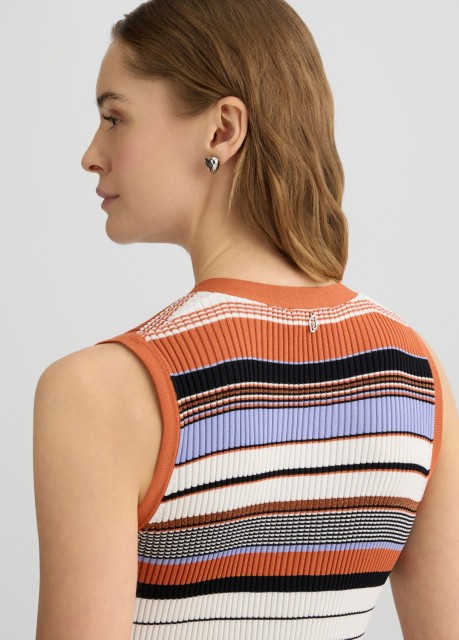 OEM Women's Striped Knit Maxi Dress – Sleeveless Button-Down V-Neck Dress for Wholesale & Custom Manufacturing
