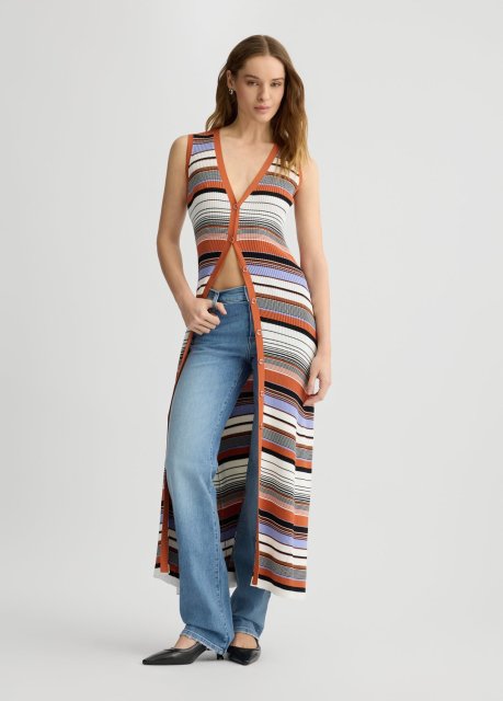 OEM Women's Striped Knit Maxi Dress – Sleeveless Button-Down V-Neck Dress for Wholesale & Custom Manufacturing