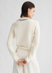 OEM Women's Classic V-Neck Knit Sweater – Elegant Long-Sleeve Pullover with Contrast Trim for Wholesale & Custom Manufacturing