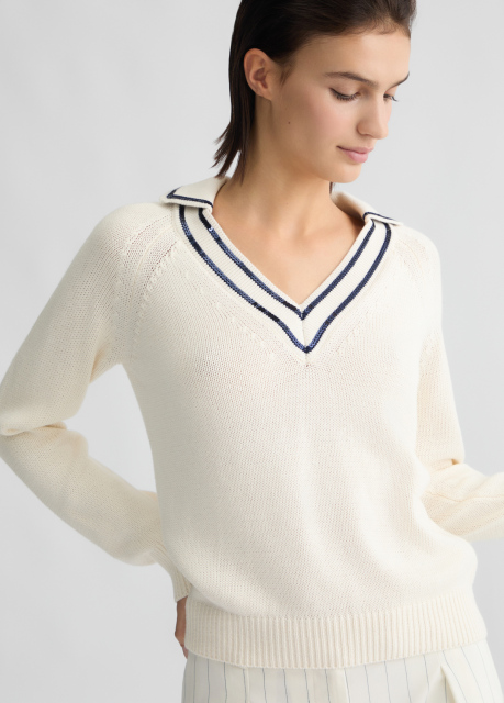 OEM Women's Classic V-Neck Knit Sweater – Elegant Long-Sleeve Pullover with Contrast Trim for Wholesale & Custom Manufacturing