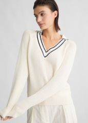 OEM Women's Classic V-Neck Knit Sweater – Elegant Long-Sleeve Pullover with Contrast Trim for Wholesale & Custom Manufacturing