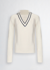 OEM Women's Classic V-Neck Knit Sweater – Elegant Long-Sleeve Pullover with Contrast Trim for Wholesale & Custom Manufacturing