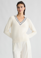 OEM Women's Classic V-Neck Knit Sweater – Elegant Long-Sleeve Pullover with Contrast Trim for Wholesale & Custom Manufacturing