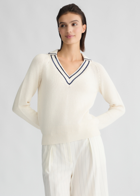OEM Women's Classic V-Neck Knit Sweater – Elegant Long-Sleeve Pullover with Contrast Trim for Wholesale & Custom Manufacturing