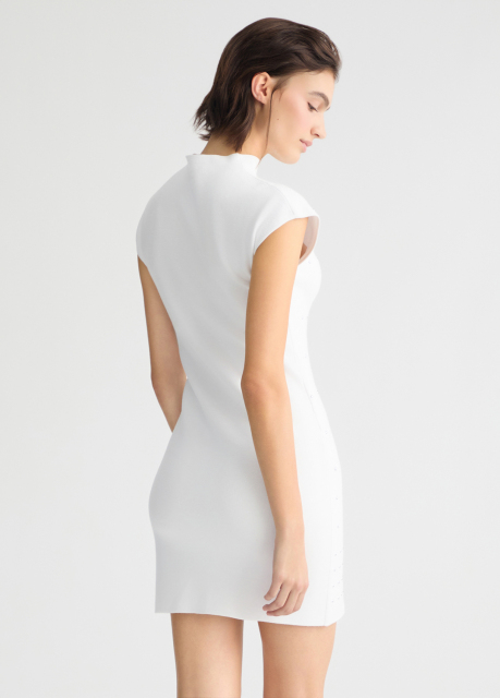 ODM Women’s White Studded Mini Dress – High-Neck Bodycon Dress for Wholesale & Custom Manufacturing
