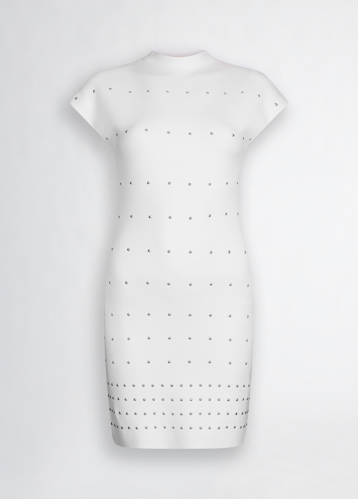 ODM Women’s White Studded Mini Dress – High-Neck Bodycon Dress for Wholesale & Custom Manufacturing