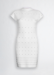 ODM Women’s White Studded Mini Dress – High-Neck Bodycon Dress for Wholesale & Custom Manufacturing