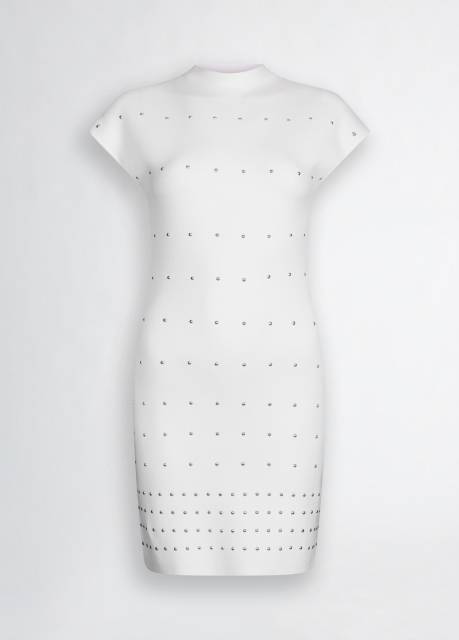 ODM Women’s White Studded Mini Dress – High-Neck Bodycon Dress for Wholesale & Custom Manufacturing