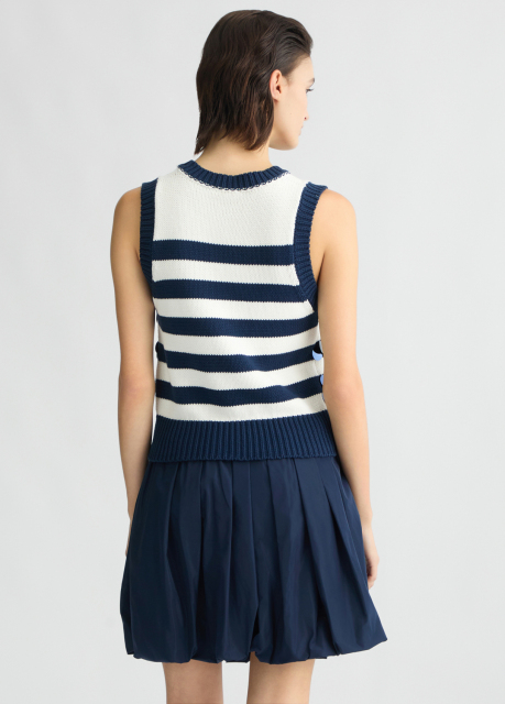 ODM Women’s Navy Pleated Skirt with Sequin Striped Knit Top – Sleeveless Dress for Wholesale & Custom Manufacturing