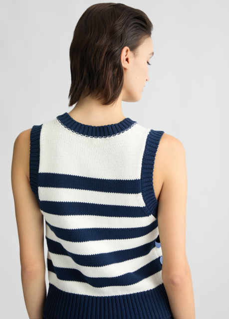 ODM Women’s Navy Pleated Skirt with Sequin Striped Knit Top – Sleeveless Dress for Wholesale & Custom Manufacturing