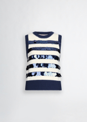 ODM Women’s Navy Pleated Skirt with Sequin Striped Knit Top – Sleeveless Dress for Wholesale & Custom Manufacturing