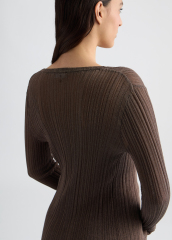 OEM Women's Ribbed Button-Down Brown Cardigan – Chic V-Neck Long Sleeve Cardigan for Wholesale & Custom Manufacturing