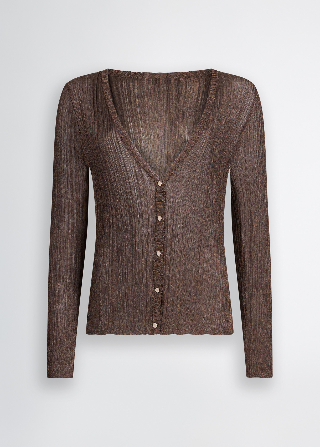 OEM Women's Ribbed Button-Down Brown Cardigan – Chic V-Neck Long Sleeve Cardigan for Wholesale & Custom Manufacturing