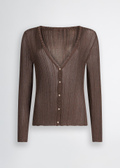 OEM Women's Ribbed Button-Down Brown Cardigan – Chic V-Neck Long Sleeve Cardigan for Wholesale & Custom Manufacturing