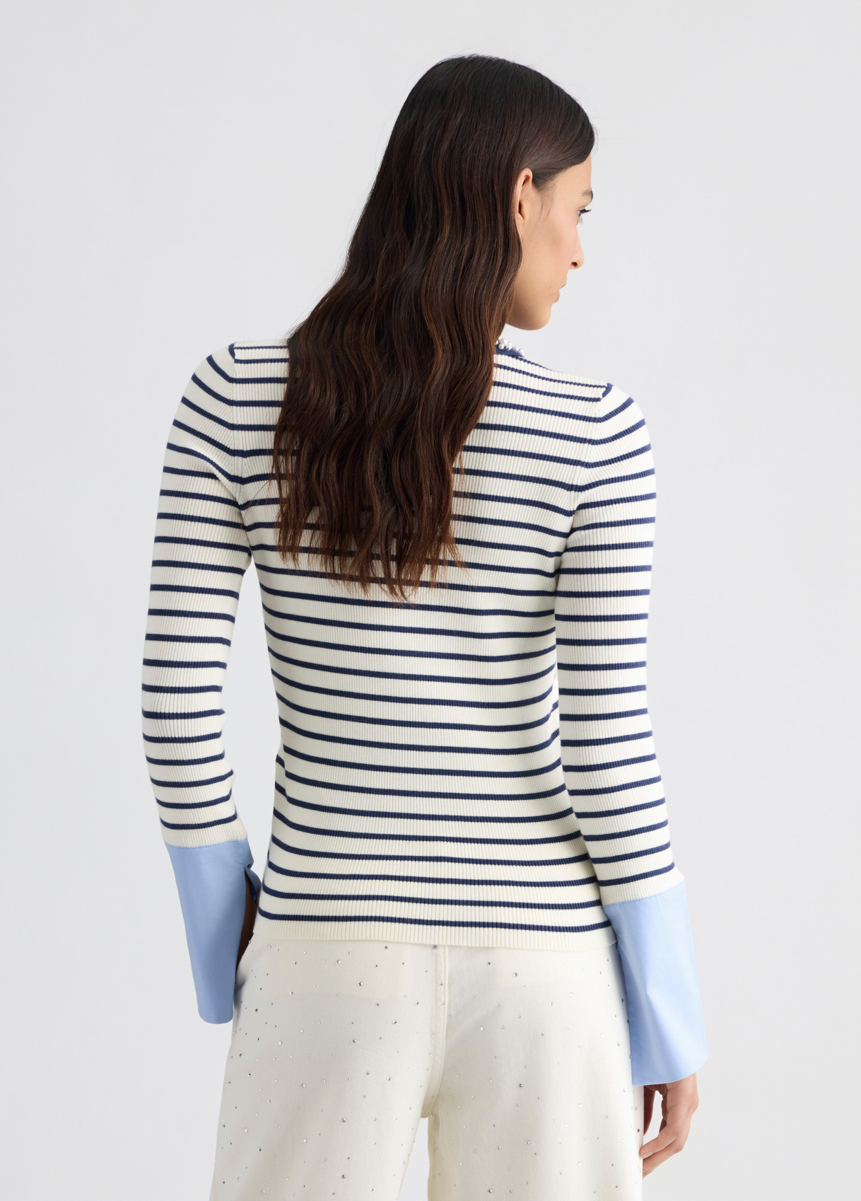 OEM Women’s Striped Button-Down Cardigan with Floral Collar – Elegant Long Sleeve Cardigan for Wholesale & Custom Manufacturing