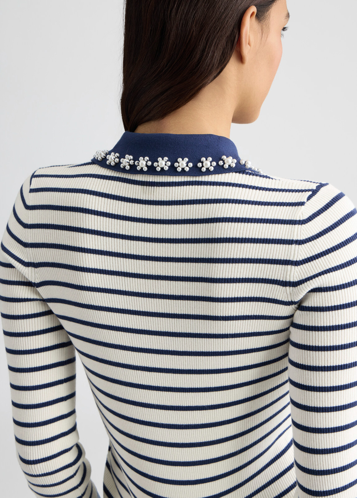 OEM Women’s Striped Button-Down Cardigan with Floral Collar – Elegant Long Sleeve Cardigan for Wholesale & Custom Manufacturing