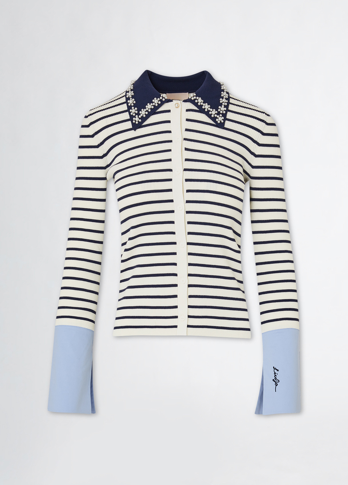 OEM Women’s Striped Button-Down Cardigan with Floral Collar – Elegant Long Sleeve Cardigan for Wholesale & Custom Manufacturing