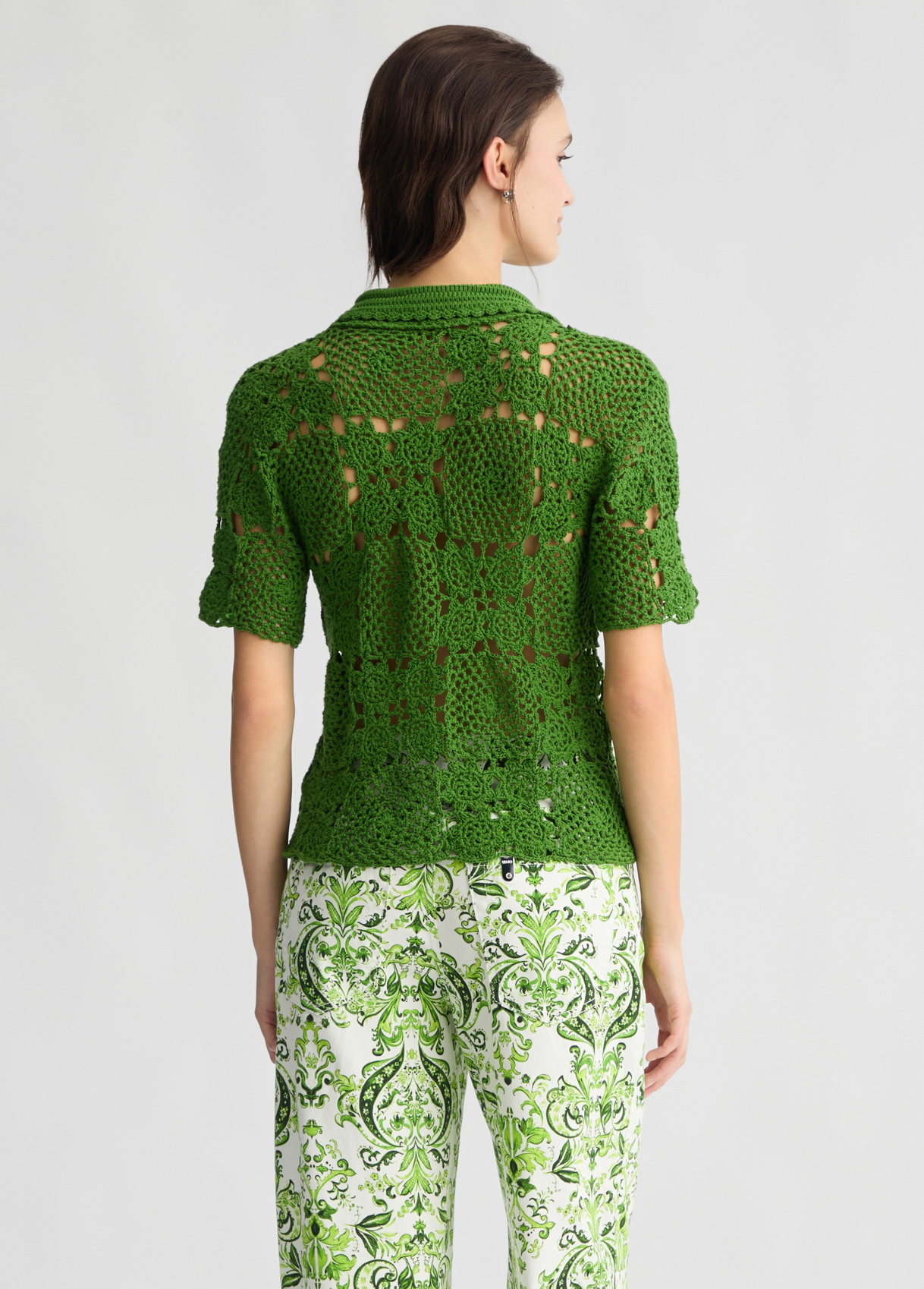 OEM Women's Green Crochet Button-Down Top – Lightweight & Breathable Crochet Shirt for Wholesale & Custom Manufacturing