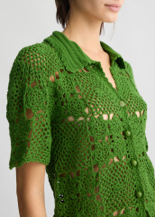 OEM Women's Green Crochet Button-Down Top – Lightweight & Breathable Crochet Shirt for Wholesale & Custom Manufacturing