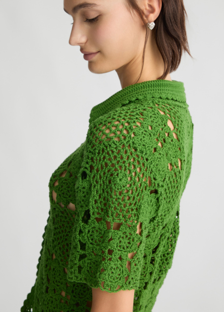 OEM Women's Green Crochet Button-Down Top – Lightweight & Breathable Crochet Shirt for Wholesale & Custom Manufacturing