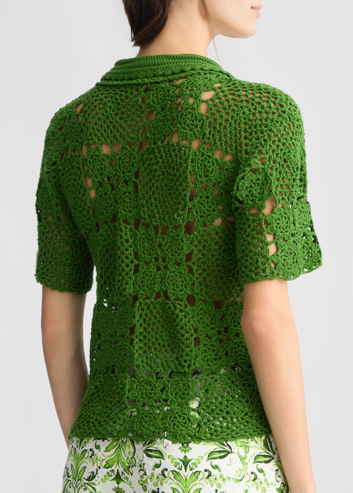 OEM Women's Green Crochet Button-Down Top – Lightweight & Breathable Crochet Shirt for Wholesale & Custom Manufacturing