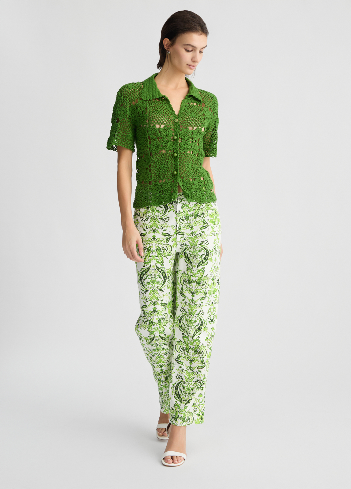 OEM Women's Green Crochet Button-Down Top – Lightweight & Breathable Crochet Shirt for Wholesale & Custom Manufacturing