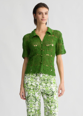 OEM Women's Green Crochet Button-Down Top – Lightweight & Breathable Crochet Shirt for Wholesale & Custom Manufacturing