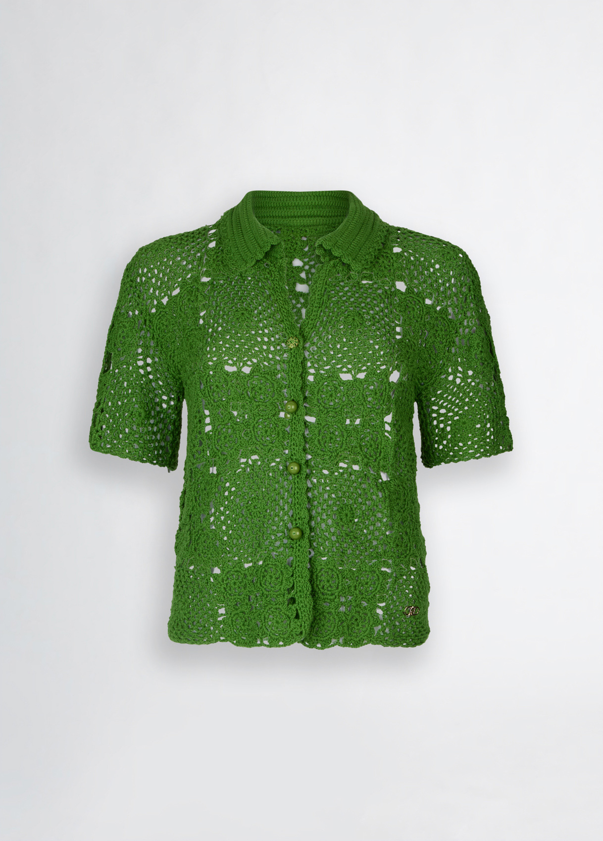 OEM Women's Green Crochet Button-Down Top – Lightweight & Breathable Crochet Shirt for Wholesale & Custom Manufacturing