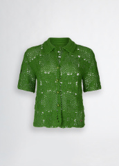 OEM Women's Green Crochet Button-Down Top – Lightweight & Breathable Crochet Shirt for Wholesale & Custom Manufacturing