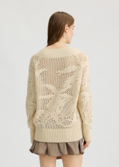 OEM Women's Cream Knit V-Neck Sweater – Oversized Breathable Knit Top for Wholesale & Custom Manufacturing