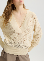 OEM Women's Cream Knit V-Neck Sweater – Oversized Breathable Knit Top for Wholesale & Custom Manufacturing