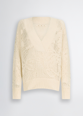 OEM Women's Cream Knit V-Neck Sweater – Oversized Breathable Knit Top for Wholesale & Custom Manufacturing