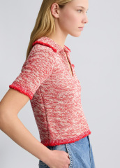 OEM Women’s Red and White Knit Polo Top – Comfortable & Stylish Polo Shirt for Wholesale & Custom Manufacturing