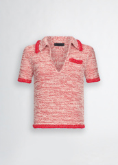 OEM Women’s Red and White Knit Polo Top – Comfortable & Stylish Polo Shirt for Wholesale & Custom Manufacturing
