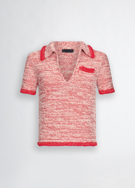 OEM Women’s Red and White Knit Polo Top – Comfortable & Stylish Polo Shirt for Wholesale & Custom Manufacturing