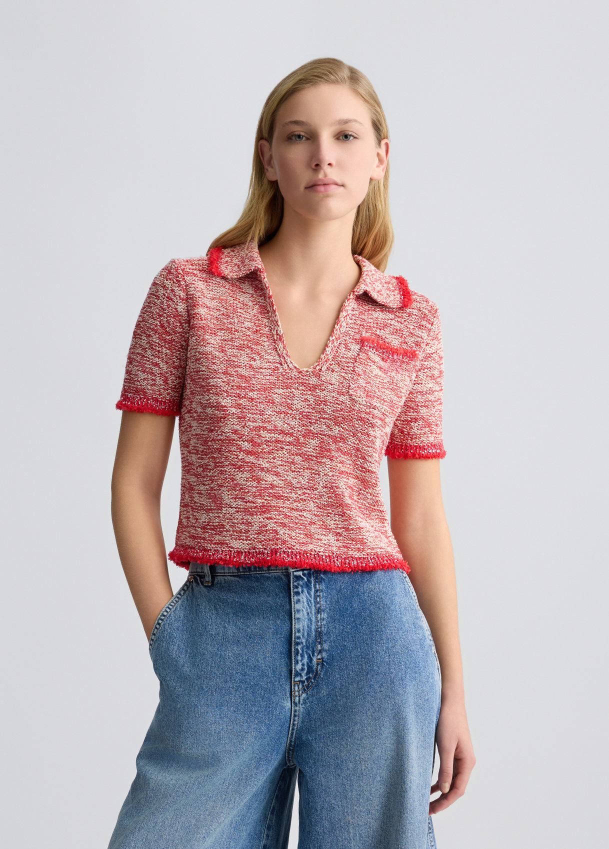 OEM Women’s Red and White Knit Polo Top – Comfortable & Stylish Polo Shirt for Wholesale & Custom Manufacturing