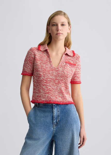 OEM Women’s Red and White Knit Polo Top – Comfortable & Stylish Polo Shirt for Wholesale & Custom Manufacturing